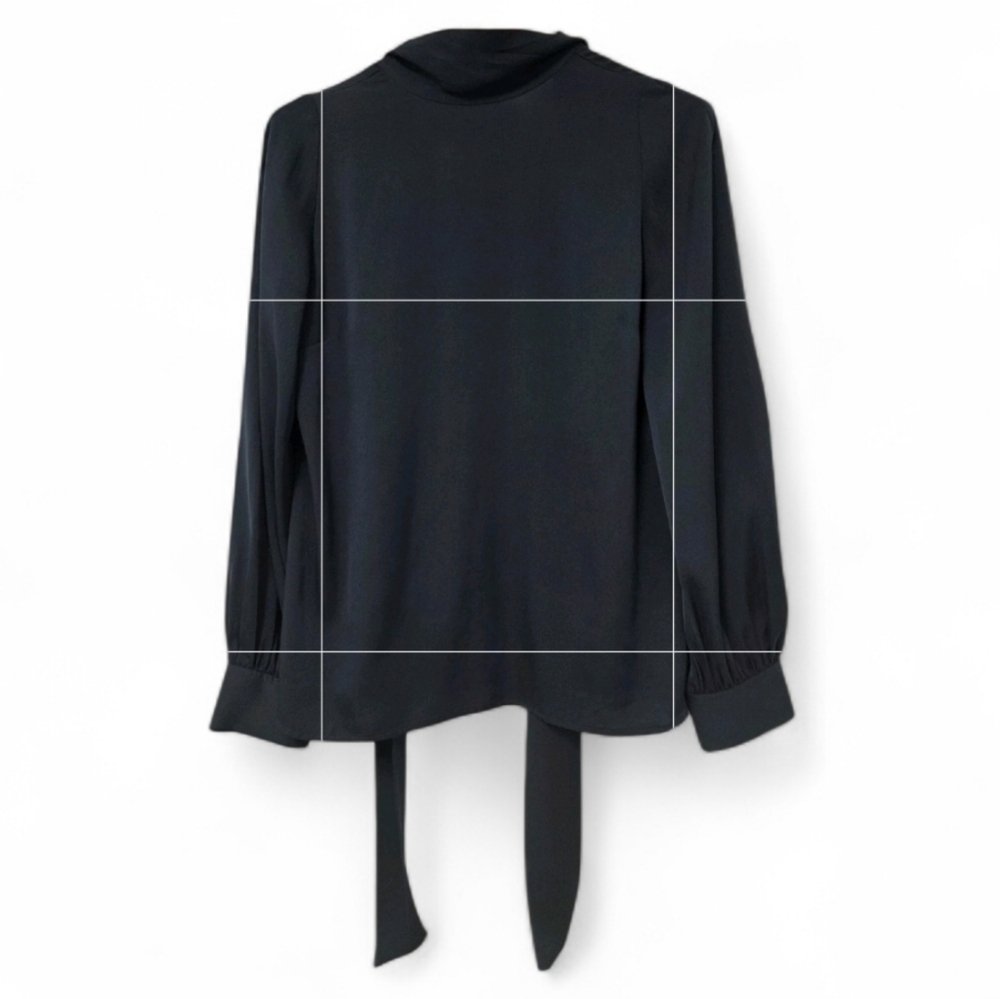 Lewit High Neck Silk Blouse Tie Bow Neck Long Sleeve Size Xlarge Navy Blue